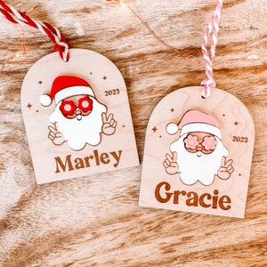 Personalized Kids Christmas Ornament, Groovy Santa Gift Tag, Santa Ornament, Custom Christmas Ornament,  Stocking Tag, Kids Christmas decor