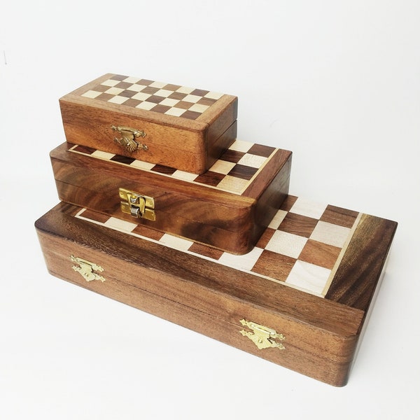 Gepersonaliseerde handgemaakte houten magnetische schaakset (5"/7"/10"/12"/14") - Opvouwbare hardhouten reisschaakset 5 inch 7 inch gravure Mini India UK