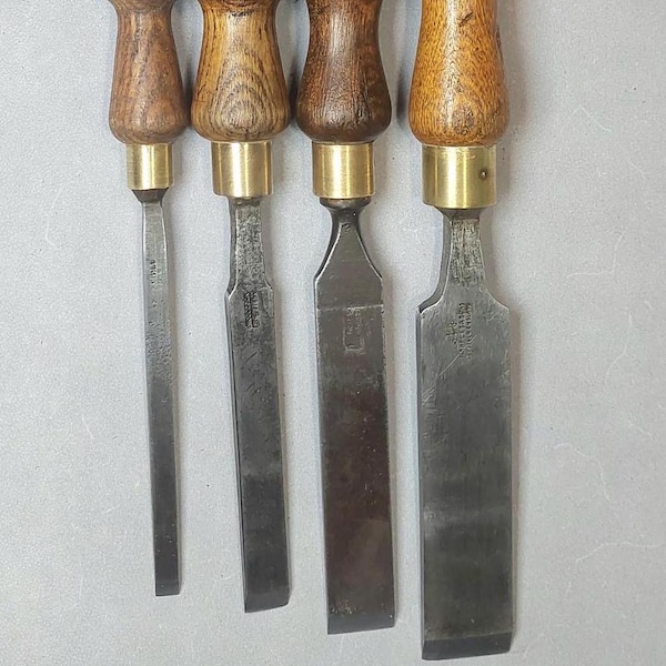 Hand-Forged Chisel Set Sheffield Steel (Refurbished) with Leather Tool Wrap - Handcrafted Artisanal Christmas Gift for Men