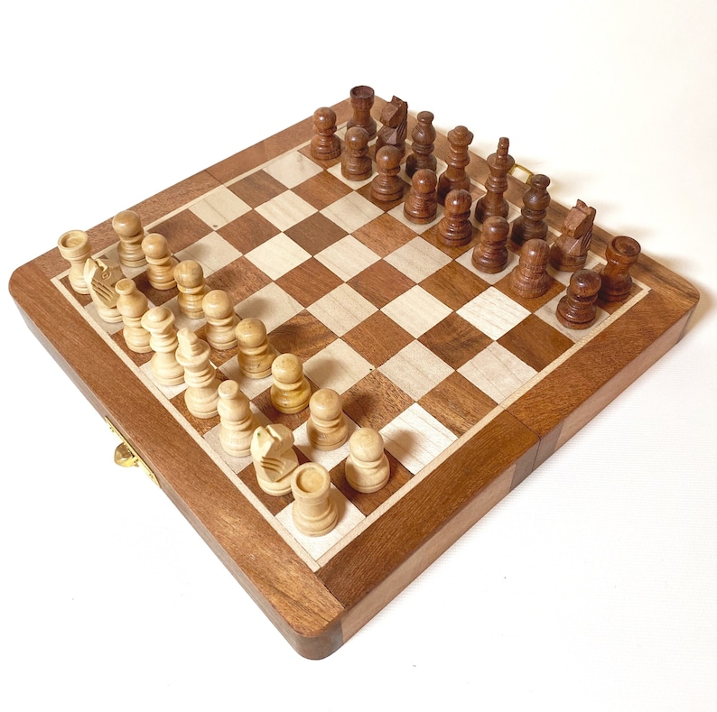 Personalised Handmade Wooden Magnetic Chess Set (5/7/10/12/14) - Folding Hardwood Travel Chess Set 5Inch 7Inch Engraving Mini India UK