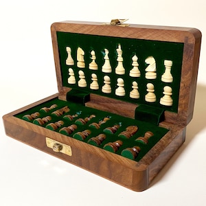 Personalised Handmade Wooden Magnetic Chess Set 5/7/10/12/14 Folding Hardwood Travel Chess Set 5Inch 7Inch Engraving Mini India UK image 2
