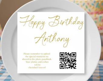 Editable Birthday Guestbook QR Code Card | Black & Gold (Digital Download)
