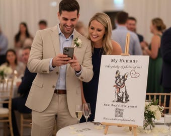 Dog theme Wedding QR Code Sign | Photo Sharing, Editable Template