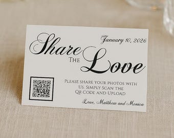 Classy Wedding Photo QR Code Card: Elegant Script, Guest Photo Upload (Digital Download