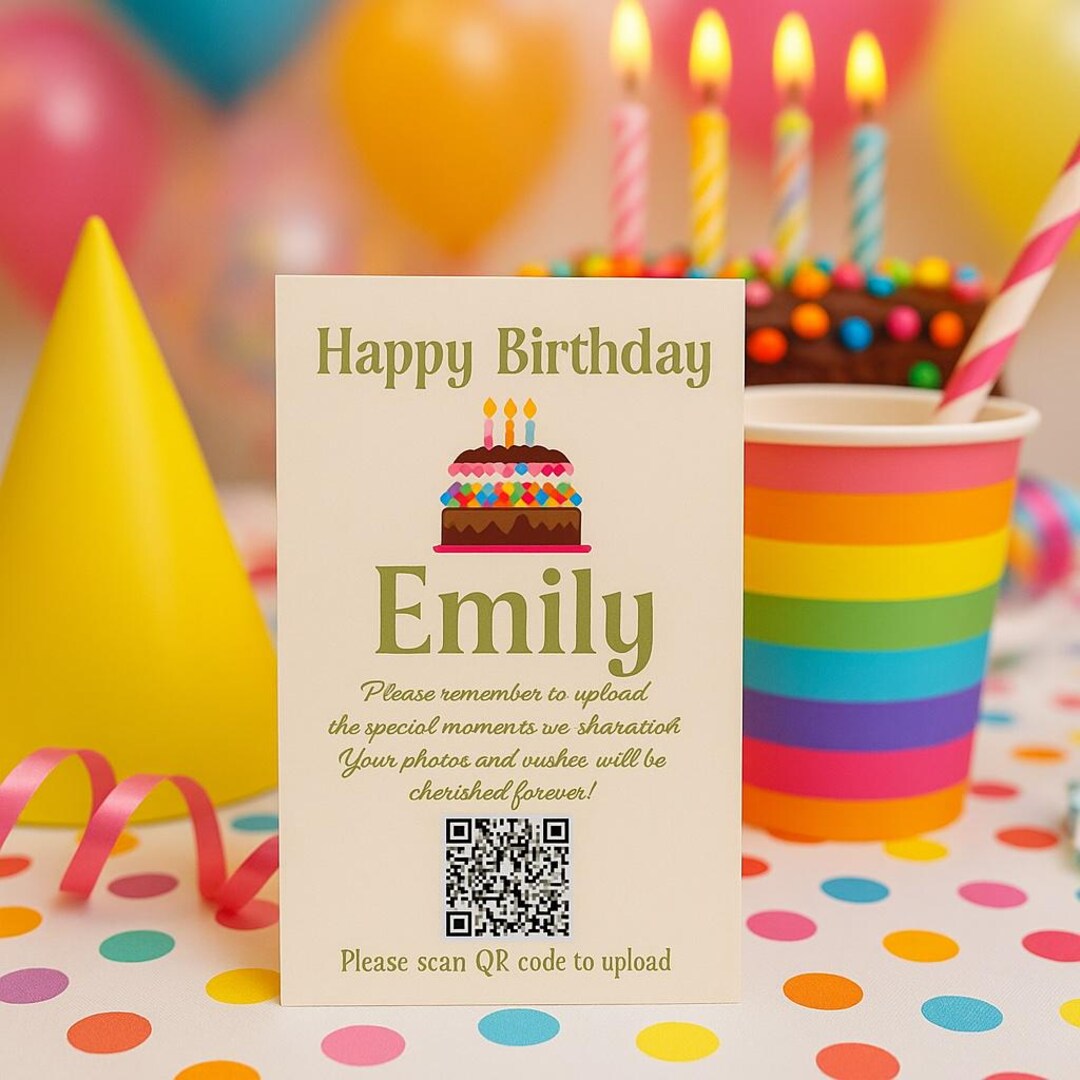 Cake Birthday QR Code Upload Card: Instant Access Corjl Template - Etsy
