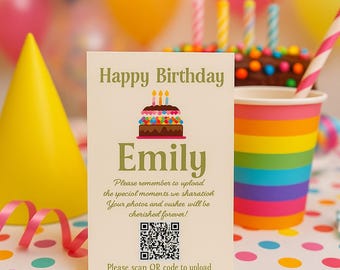 Cake Birthday QR Code Upload Card: Instant Access Corjl Template