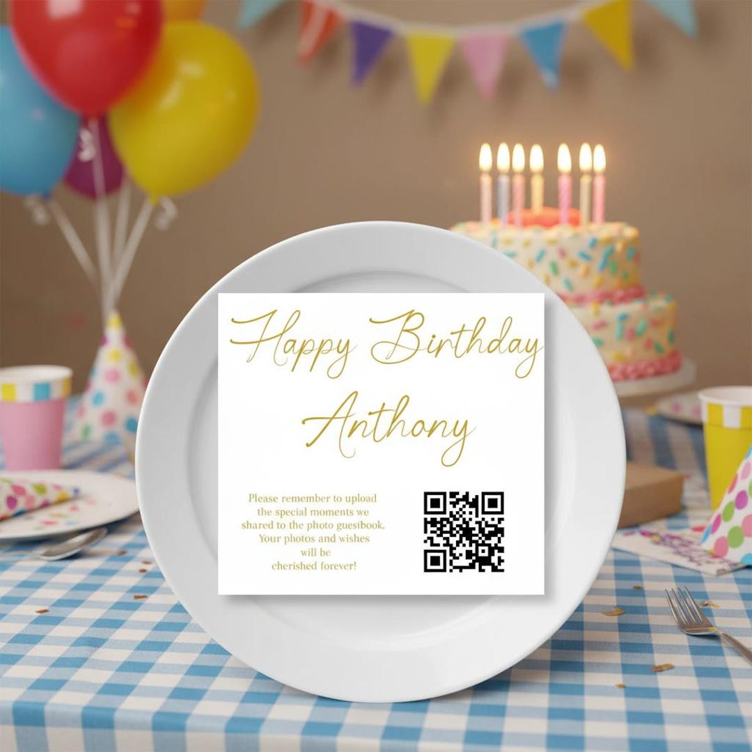 Editable Birthday Guestbook QR Code Card | Black & Gold (digital ...
