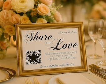 Elegant Wedding Photo QR Code Sign: Share the Love (5x7 inch Digital Download)