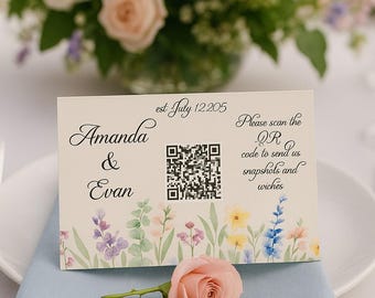 Garden Party Shower -Wildflower Garden QR Code Card: Photo Upload Guest Book Alternative