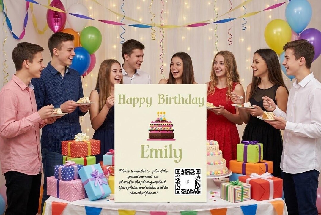 Birthday Cake Party Sign | Editable QR Code Sign - Etsy