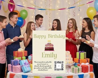 Birthday Cake Party Sign | Editable QR Code Sign