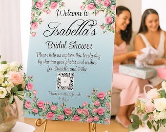 Love in Bloom Bridal Shower Welcome QR Code sign: 3 Colors (Corjl Template)