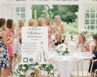 Bridal Shower Welcome Sign | Wedding Dress, QR Code Sign