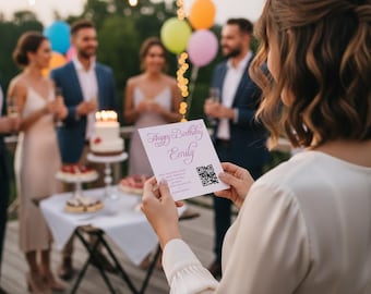 Birthday QR Code Photo Guestbook Sign | Editable Birthday Party Sign | Classy Pink, Blue, or White| Instant Download Corjl