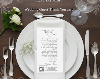 Wedding Thank You Card Template | Modern Minimalist QR Code (4x9 Editable Corjl Design)