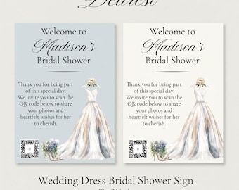 Bridal Shower Welcome Sign | Wedding Dress, QR Code Sign