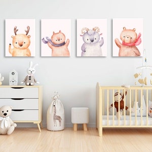 Waving Animals, Set of 5 Nursery wall art, Nursery prints, Nursery decor, Kids Room decor, Room Wall Decor