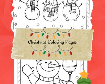 May include: Black and white coloring page featuring a snowman, a cat, and a Christmas tree. The page is titled "Christmas Coloring Pages".