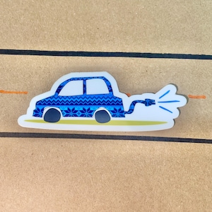 Blue EV Car Vinyl Sticker, Electric Vehicle Sticker, Laptop Sticker, Waterproof Sticker, Car Sticker