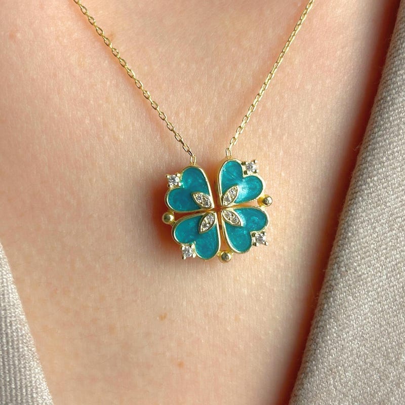 CLOVER NECKLACE TURQUOISE PINK GOLD