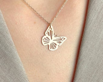 Butterfly Necklace – Delicate Gold Cutout Pendant, Nature Inspired Jewelry Gift