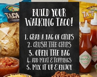 Letrero imprimible de Walking Tacos Bar, decoración para fiesta de graduación, letrero de mesa, graduación universitaria, pizarra
