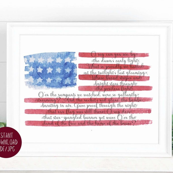 Star Spangled Banner Sign PRINTABLE 4th Of July Patriotic Wall Art