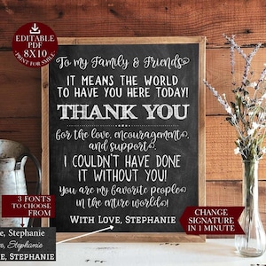 Graduation Thank You Sign PRINTABLE Party Decorations Personalizable DIY