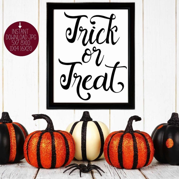 Trick Or Treat Sign PRINTABLE Halloween Print Wall Art Decor Poster