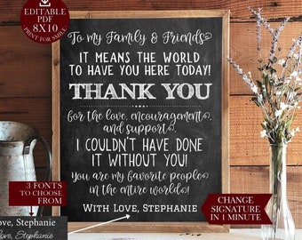 Graduation Thank You Sign PRINTABLE Party Decorations Personalizable DIY