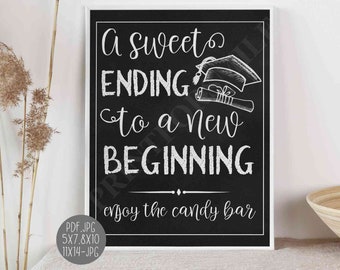 A Sweet Ending To A New Beginning Sign PRINTABLE Graduation Party Decorations