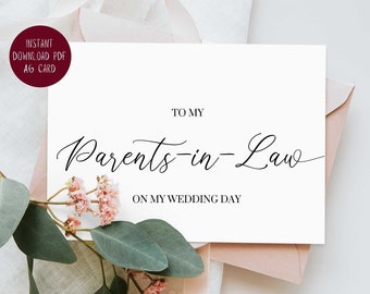 To My Parents In Law On My Wedding Day Card PRINTABLE