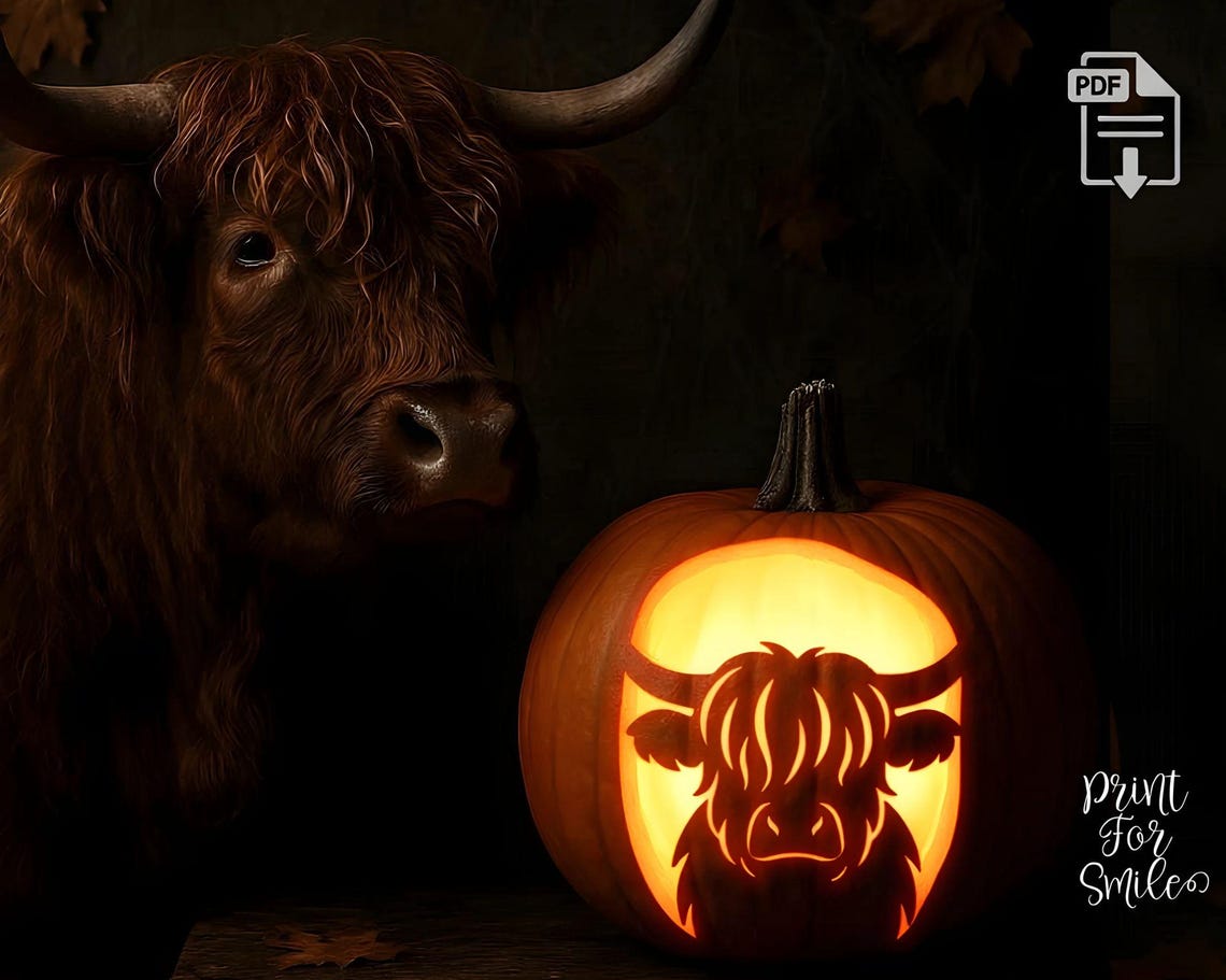 Highland Cow Pumpkin Carving Stencil Set, PRINTABLE Templates