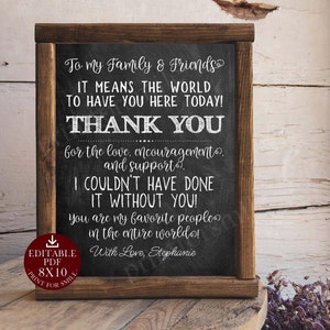 Graduation Thank You Sign PRINTABLE Party Decorations Personalizable ...