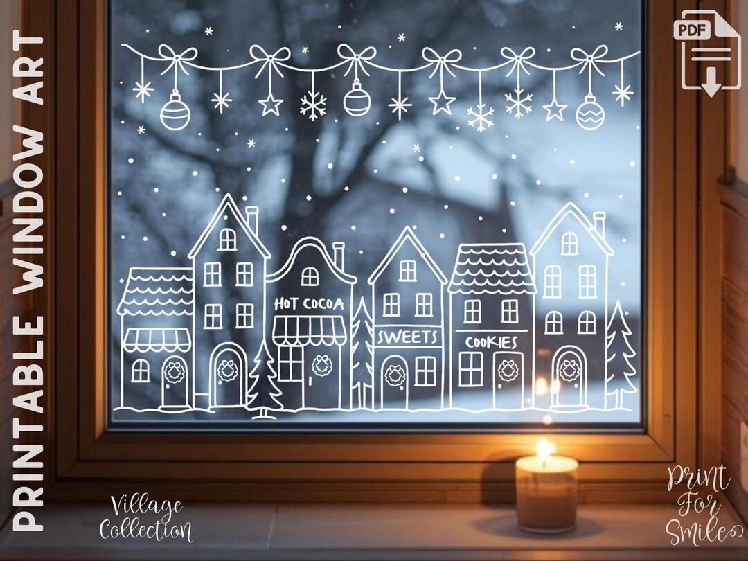 Printable Christmas Village Window Art – Hot Cocoa & Sweets Houses ...