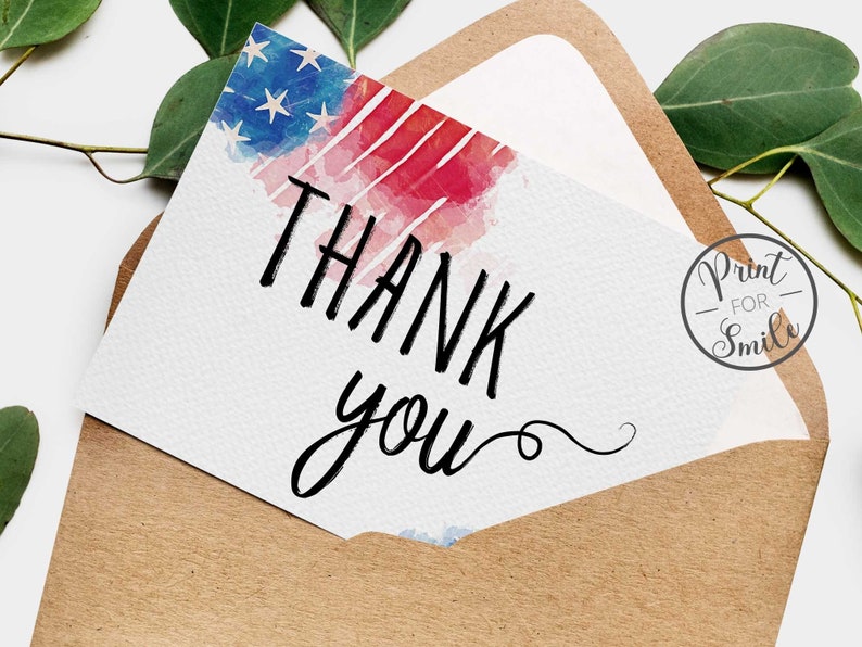 Patriotic Thank You Card Veterans Day PRINTABLE Etsy