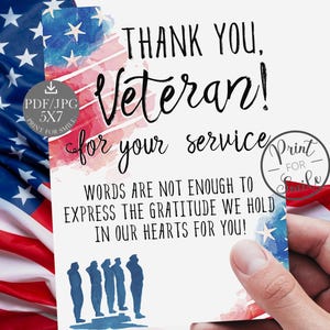 Bedankt Veterans Day Card AFDRUKBAAR Bedankt voor je militaire dienst