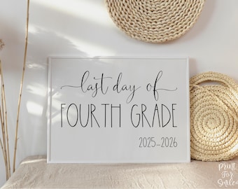 Letrero para el último día de cuarto grado (Curso Escolar 2026, Imprimible)