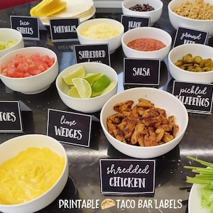 Étiquettes de bar à tacos, cartes de tente de nourriture à tacos à imprimer, étiquettes de fiesta de tableau de remise de diplômes, buffet de tacos, panneaux de menu mexicain, mariage