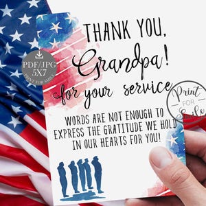 Veterans Day Card For Grandpa PRINTABLE Gift