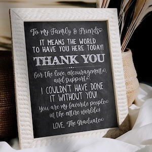To My Family And Friends Thank You Sign Graduation PRINTABLE Party Decorations