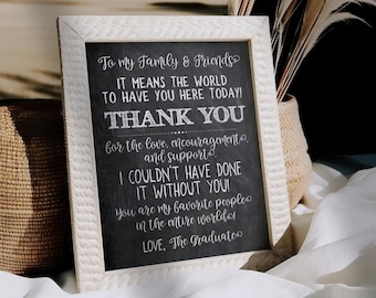 To My Family And Friends Thank You Sign Graduation PRINTABLE Party Decorations