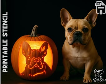 French Bulldog Pumpkin Carving Stencil, Dog Stencil, Printable Halloween Pattern, Template, Jack O' Lantern, Instant Download