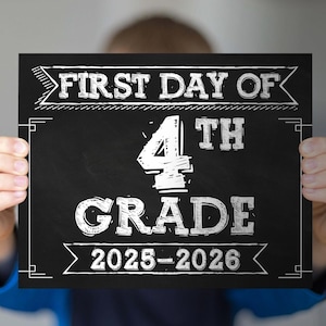 First Day Of 4th Grade Sign PRINTABLE, Fourth Grade Sign, School Sign, 1st Day Chalkboard 2025