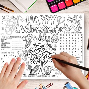 Valentines Day Placemat PRINTABLE Kids Activity Page Coloring Party - Etsy