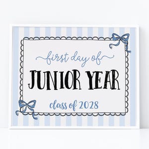 Coquette First Day Of Junior Year Sign PRINTABLE Back To School Sign Photo Prop Instant Download Whimsical Bow Class Of 2028 11th Grade Lace