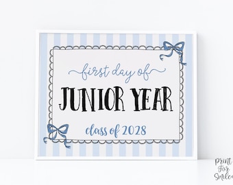 Coquette First Day Of Junior Year Sign PRINTABLE Back To School Sign Photo Prop Instant Download Whimsical Bow Class Of 2028 11th Grade Lace