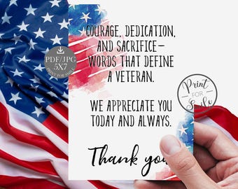 Thank You Veteran Card Veterans Day Card PRINTABLE Military Army Navy Marines Gift