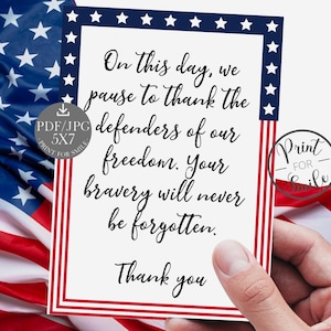 Veterans Day Thank You Card PRINTABLE Military Card