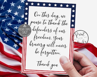 Veterans Day Thank You Card PRINTABLE Military Card